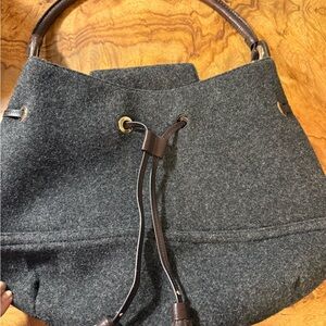 Kate Spade Wool & Leather Drawstring Shoulder Bag – Gray & Chocolate Brown